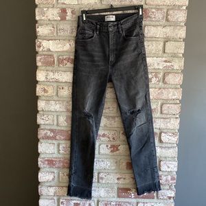 Agolde Feel Good High Rise Black Distressed Skinny Jeans Raw Hem Stretch